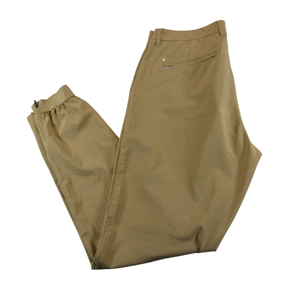 Primo Mens Golf Jogger Pants 33 x 31 Khaki Tan Stretch Polyester Flat Front
